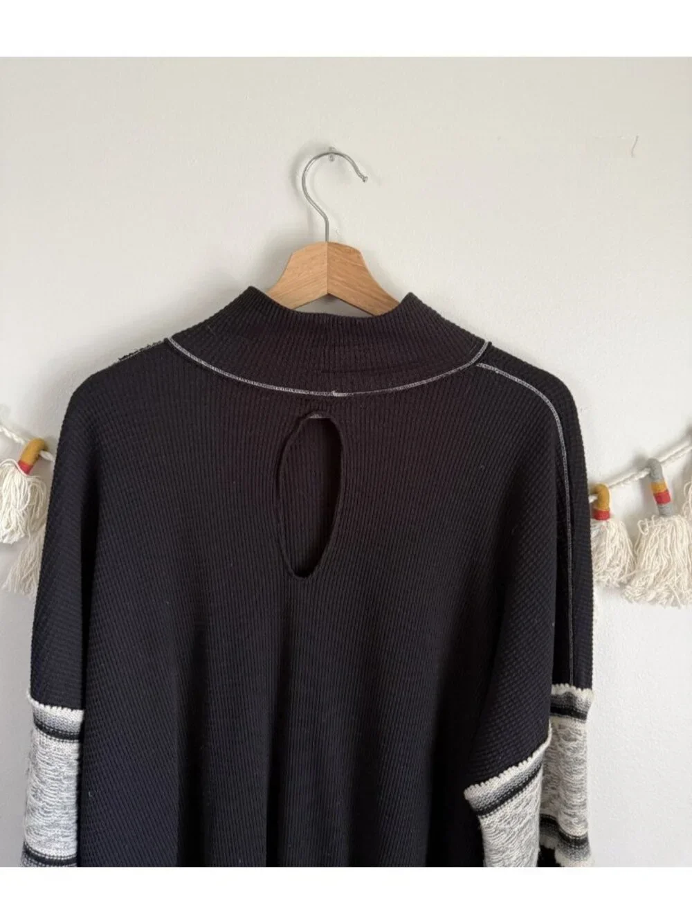 Free People Northern Lights Thermal Mock Neck Balloon Sleeve Top Boho Festival L